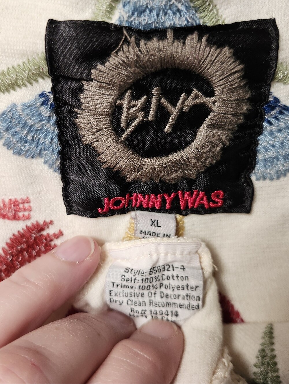 Biya Johnny Was Embroidered Hooded Drape Cardigan Sweater Jacket Sz XL - Picture 9 of 9